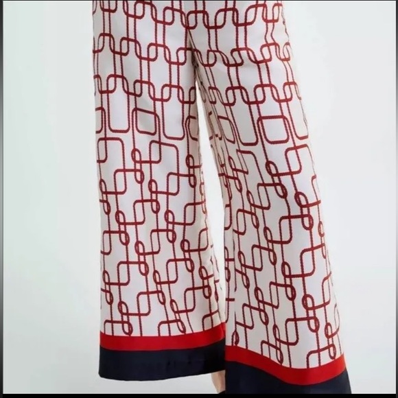 Zara Pants - ZARA womens wide leg chain link pants navy red pull on XS